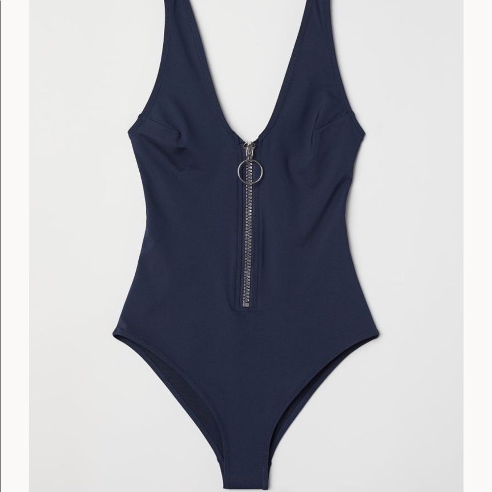 H&M Navy Blue Zipper Bathing Suit